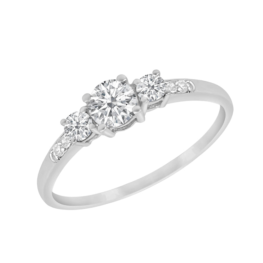 Moissanite Round Three Stone Ring - Sterling Silver