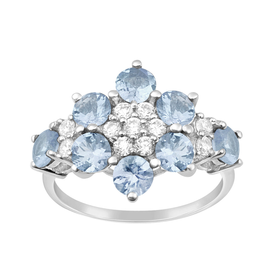 Aquamarine Floral Engagement Ring - Sterling Silver