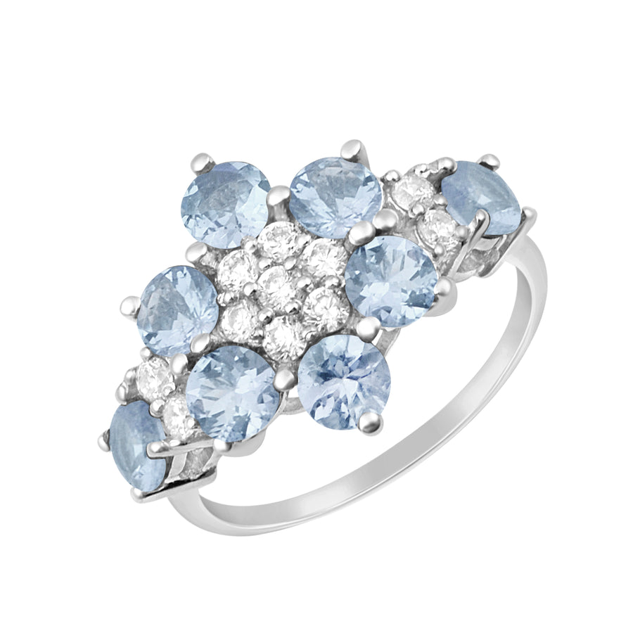 Aquamarine Floral Engagement Ring - Sterling Silver