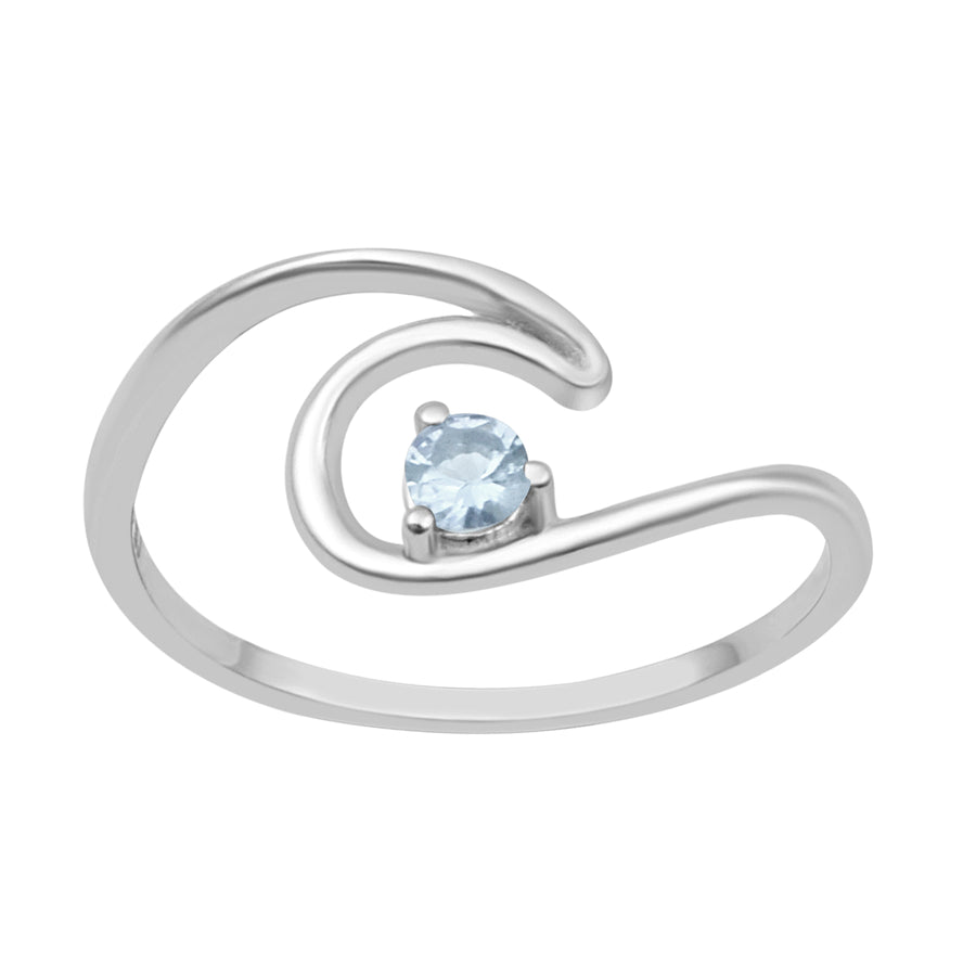 Aquamarine Stackable Wave Ring -Sterling Silver