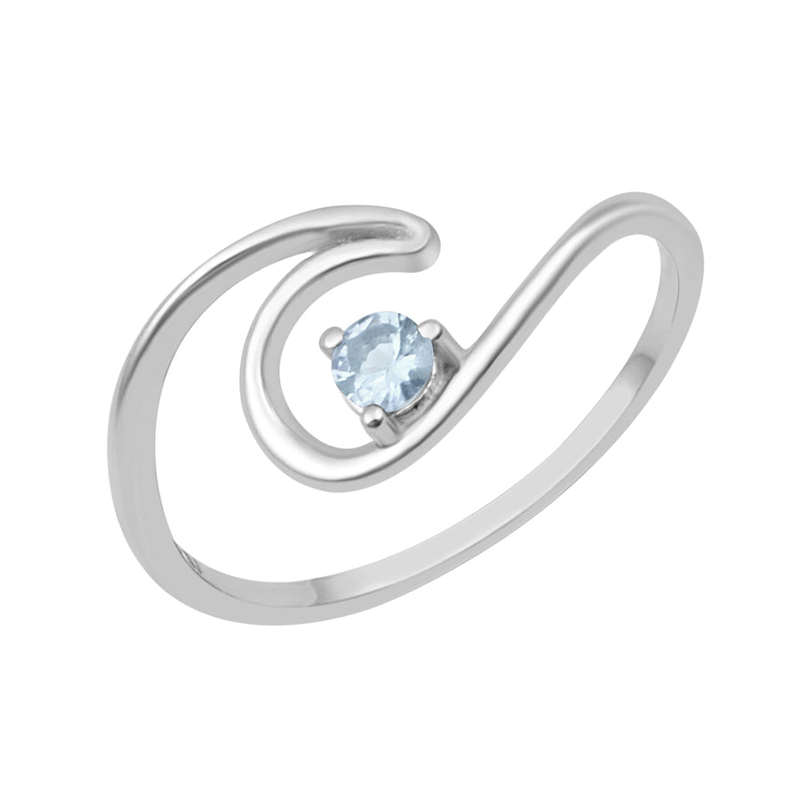Aquamarine Stackable Wave Ring -Sterling Silver