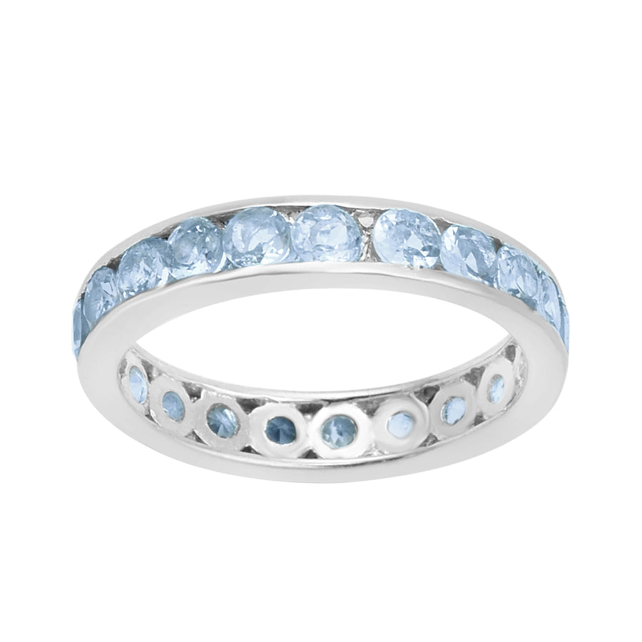 Aquamarine Channel Set Design Ring -Sterling Silver
