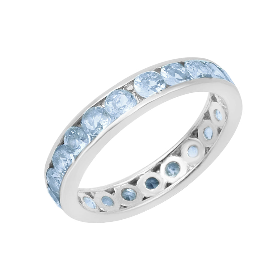 Aquamarine Channel Set Design Ring -Sterling Silver