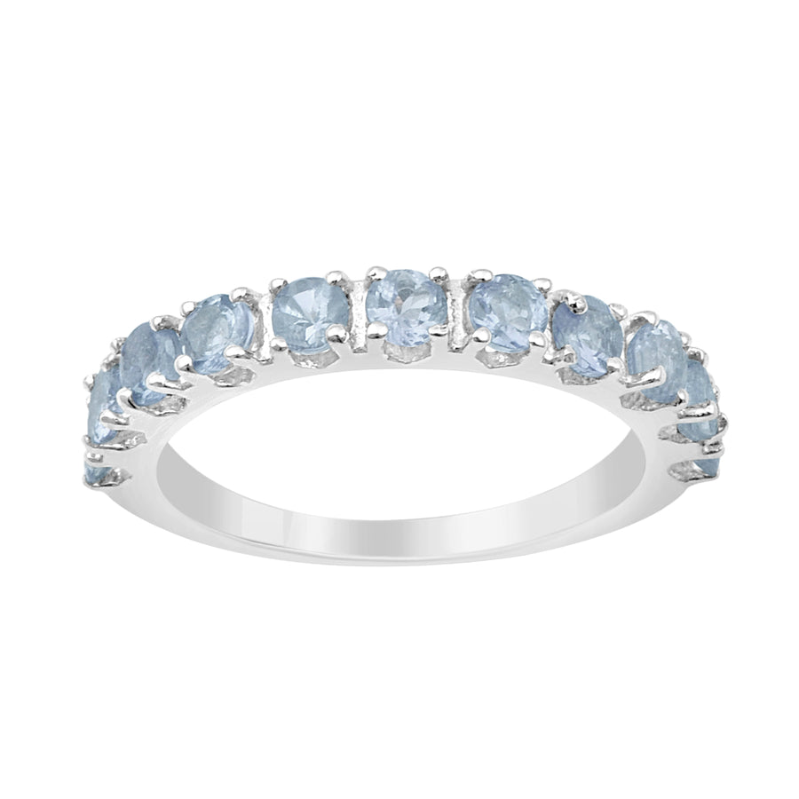 Aquamarine Eternity Band Ring -Sterling Silver