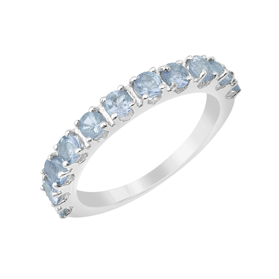 Aquamarine Eternity Band Ring -Sterling Silver