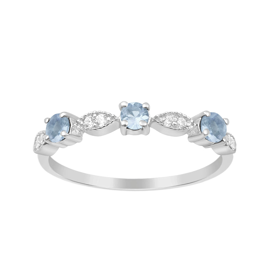 Aquamarine Three Stone Stackable Ring- Sterling Silver
