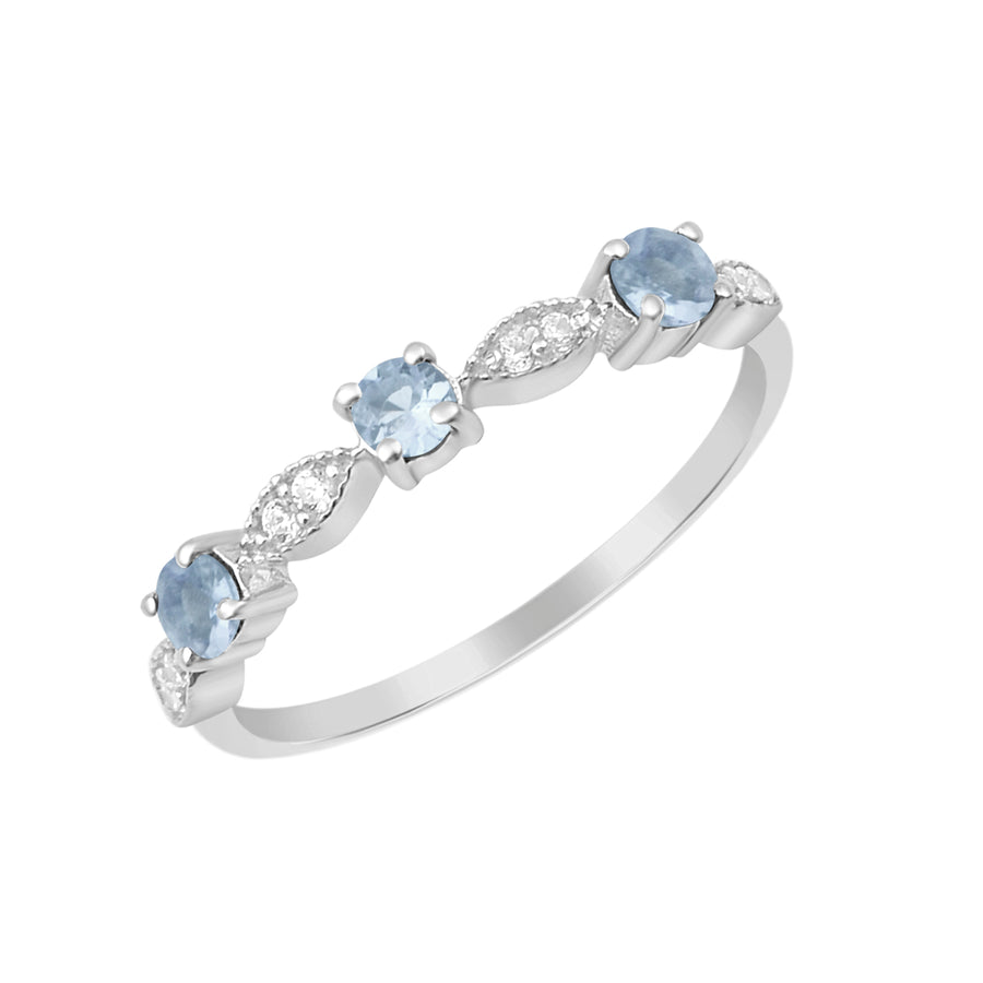 Aquamarine Three Stone Stackable Ring- Sterling Silver