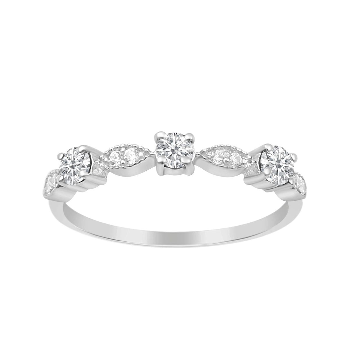 Moissanite Three Stone Stackable Ring- Sterling Silver
