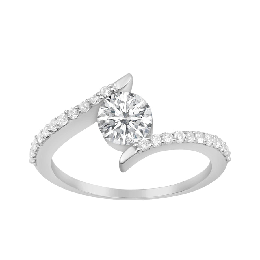 Moissanite Round Bypass Ring-Sterling Silver
