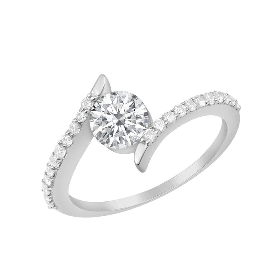 Moissanite Round Bypass Ring-Sterling Silver