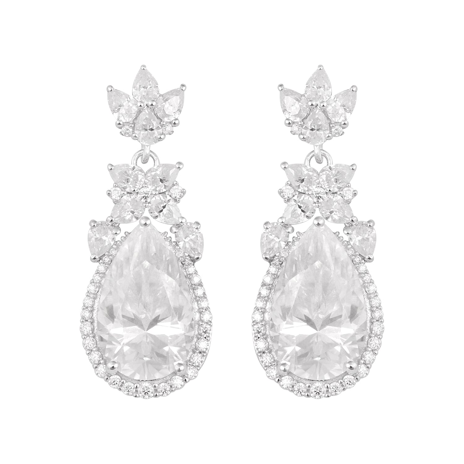 Moissanite  Elegant Floral Drop Earrings – Sterling Silver