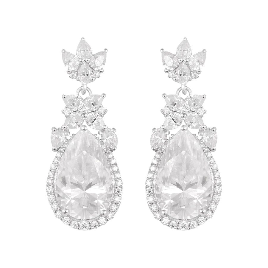 Moissanite  Elegant Floral Drop Earrings – Sterling Silver