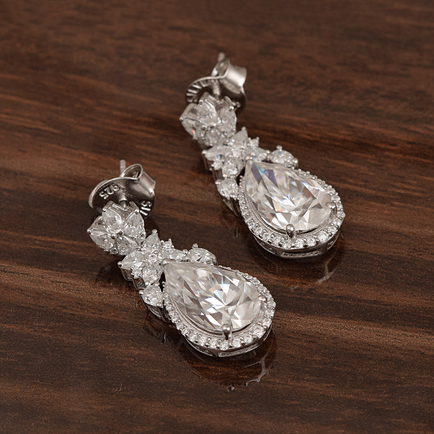 Moissanite  Elegant Floral Drop Earrings – Sterling Silver