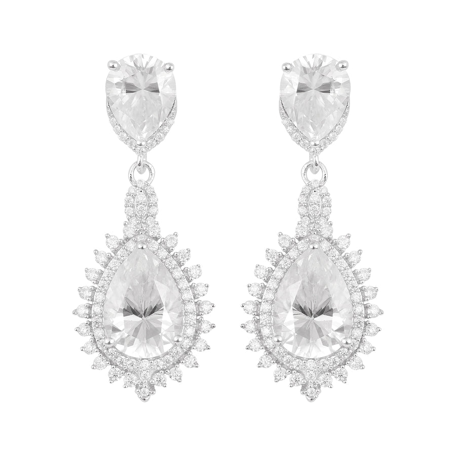 Moissanite Drop Sunburst Design Earrings – 925 Sterling Silver