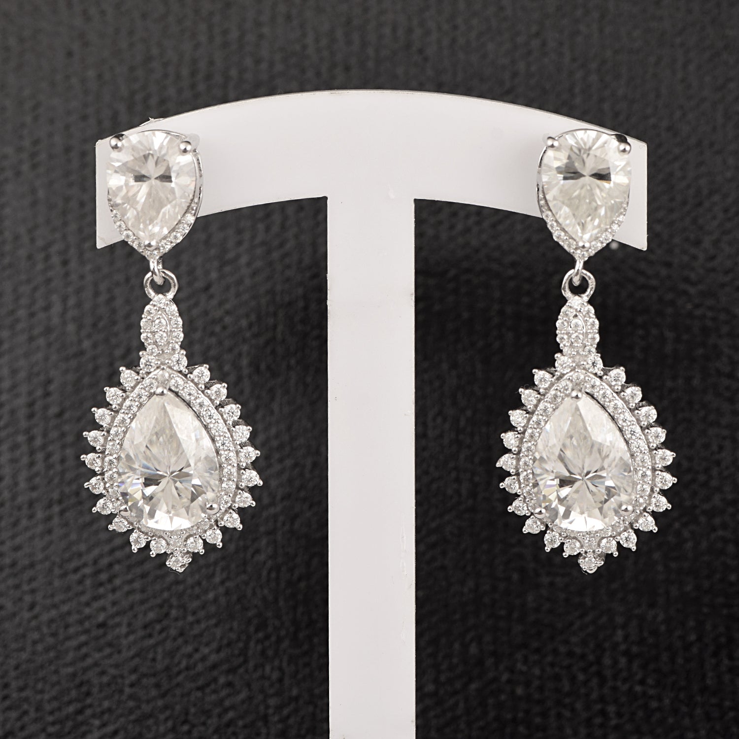 Moissanite Drop Sunburst Design Earrings – 925 Sterling Silver