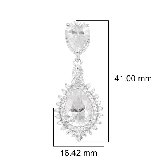 Pear Shape Moissanite 925 Sterling Silver Double halo Dangle Drop Women Earrings