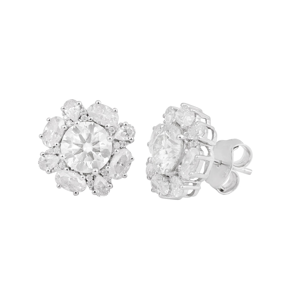 Moissanite Floral Stud Earrings - Sterling Silver