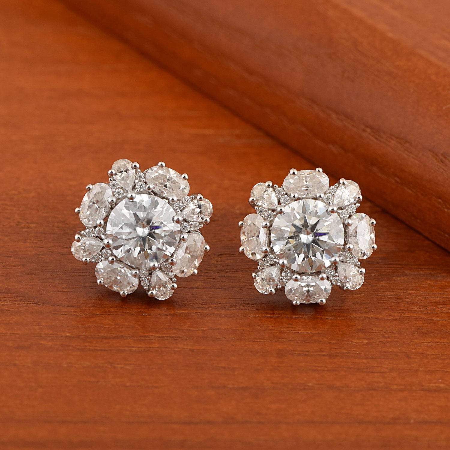 Moissanite Floral Stud Earrings - Sterling Silver