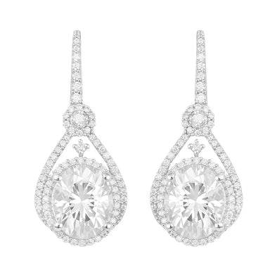 11.50 Ctw Oval Moissanite 925 Sterling Silver Double Halo Women Dangle Earrings