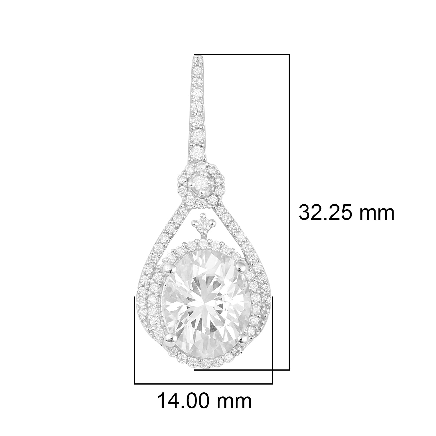 Moissanite Regal Halo Design Drop Earrings - Sterling Silver