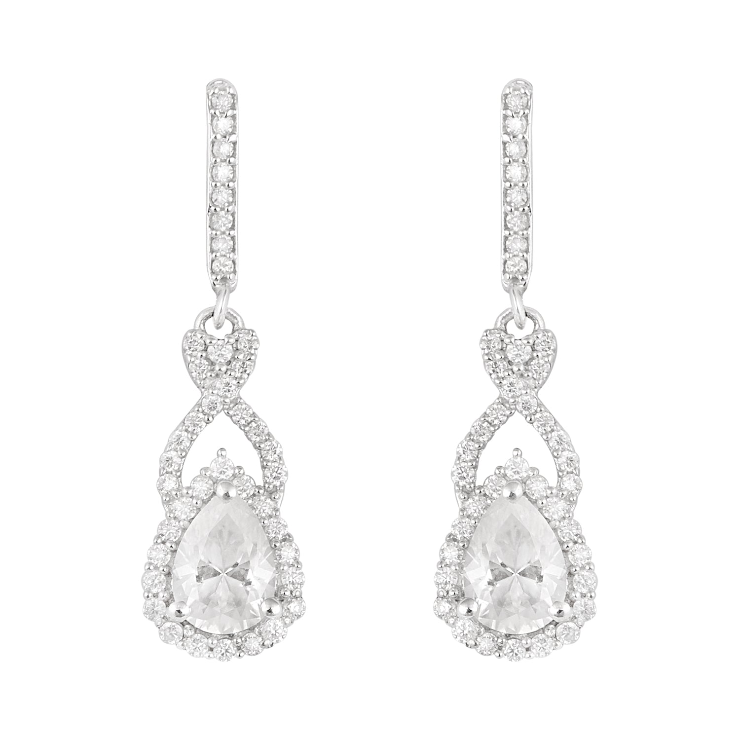 Moissanite Infinity Halo Drop Earrings –  Sterling Silver