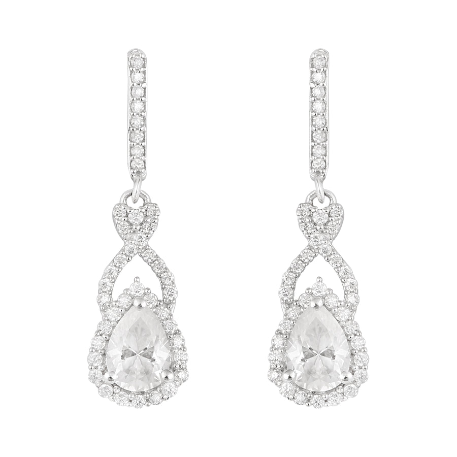 Moissanite Infinity Halo Drop Earrings –  Sterling Silver