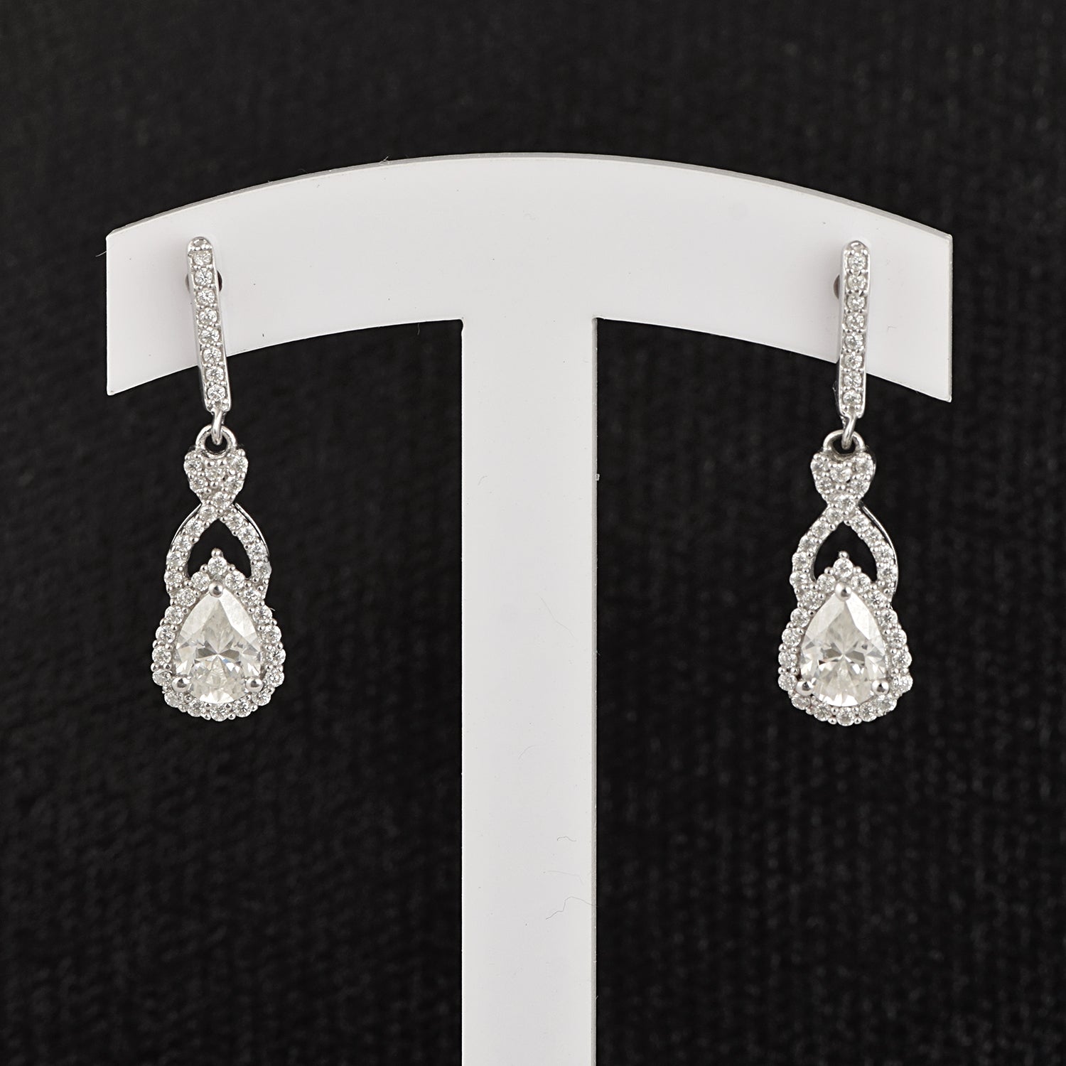 Moissanite Infinity Halo Drop Earrings –  Sterling Silver