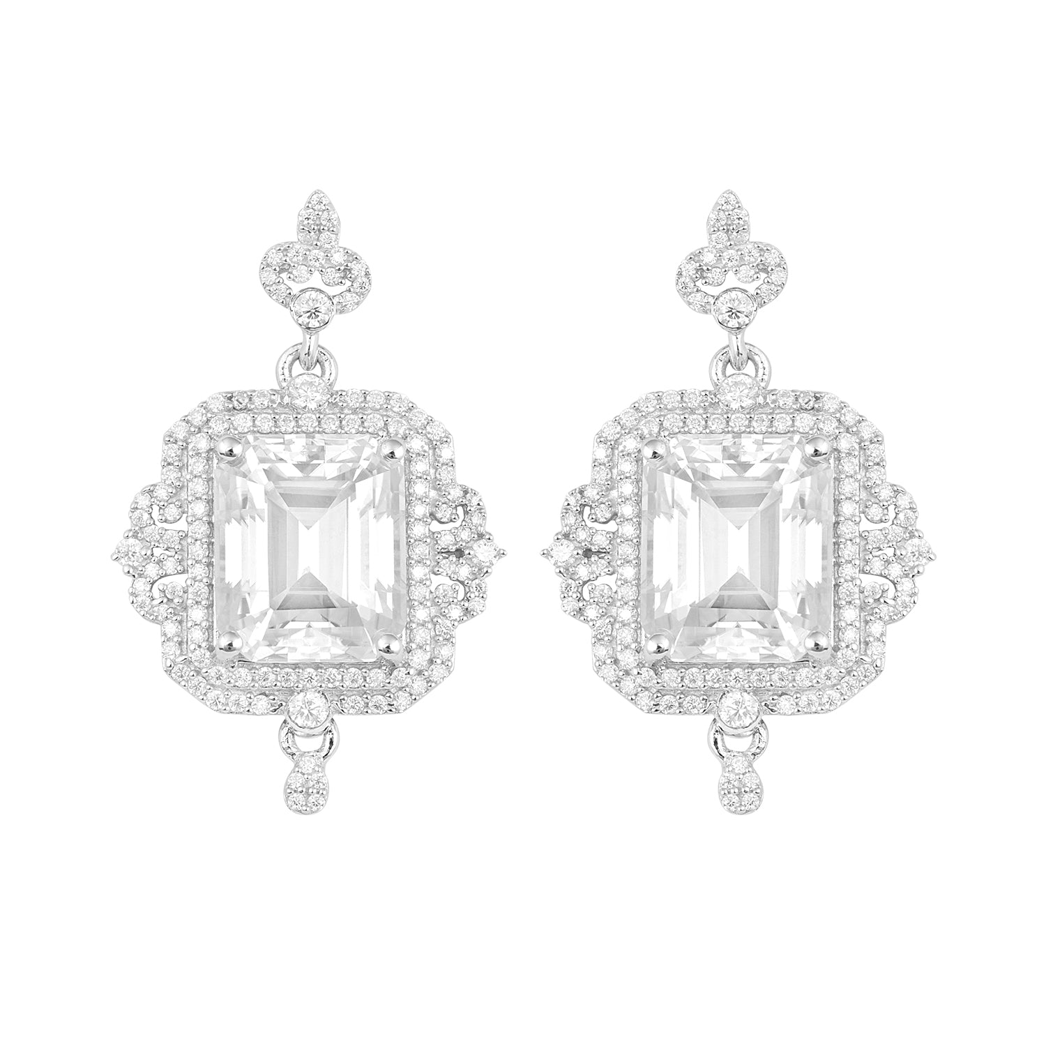 Moissanite Vintage Halo Design Drop Earrings – Sterling Silver