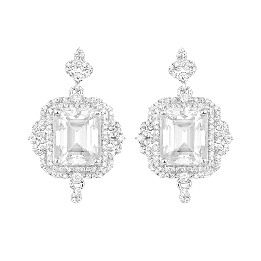 Moissanite Vintage Halo Design Drop Earrings – Sterling Silver