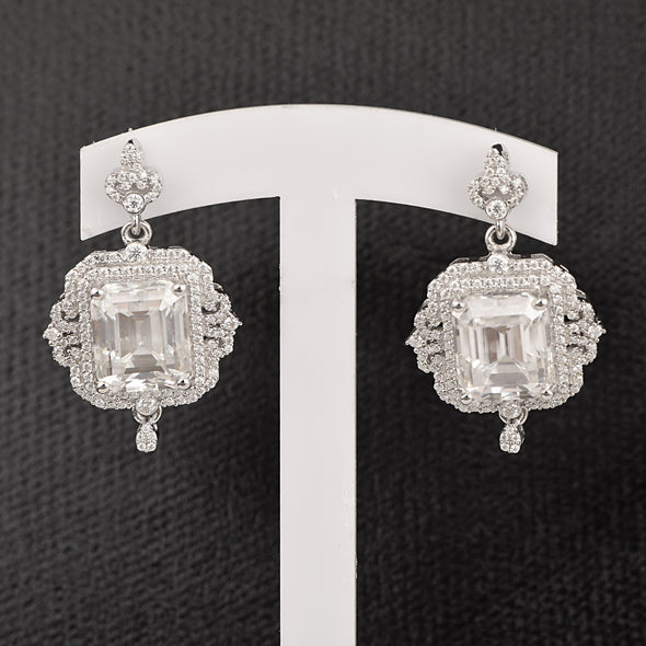 18.40Ctw Octagon Shape Moissanite 925 Sterling Silver Double Halo Bridal Earrings