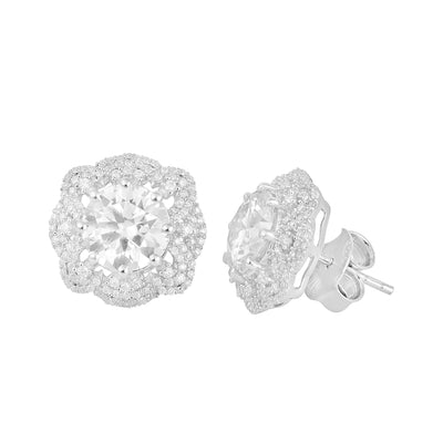 Moissanite  Sparkling Halo Studs - Sterling Silver
