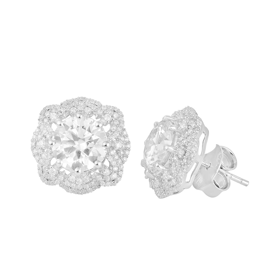 Moissanite  Sparkling Halo Studs - Sterling Silver