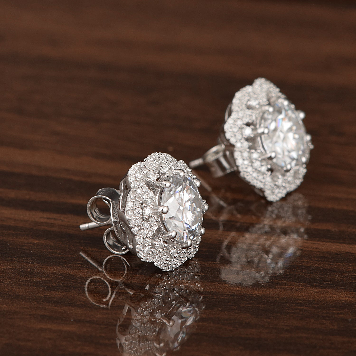 Moissanite  Sparkling Halo Studs - Sterling Silver