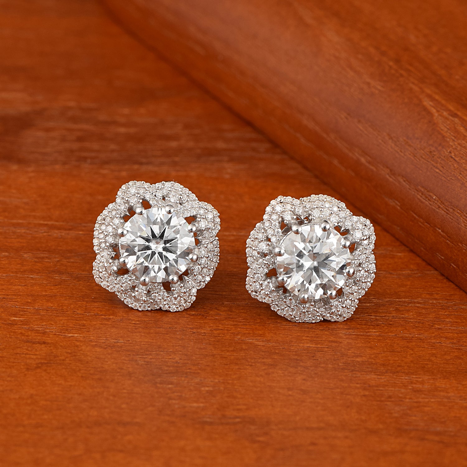 Moissanite  Sparkling Halo Studs - Sterling Silver