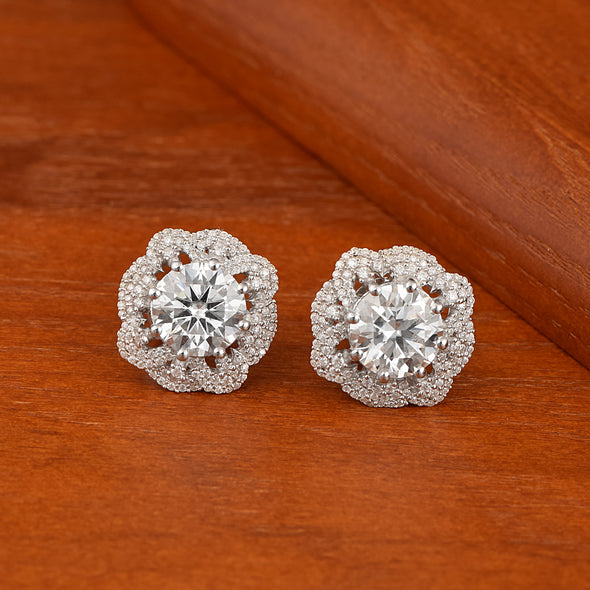 8.30Ctw Round Moissanite 925 Sterling Silver Floral Cluster Women Stud Earrings