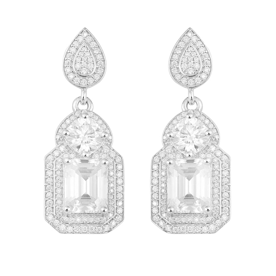 Moissanite Teardrop Halo Drops Earrings- Sterling Silver