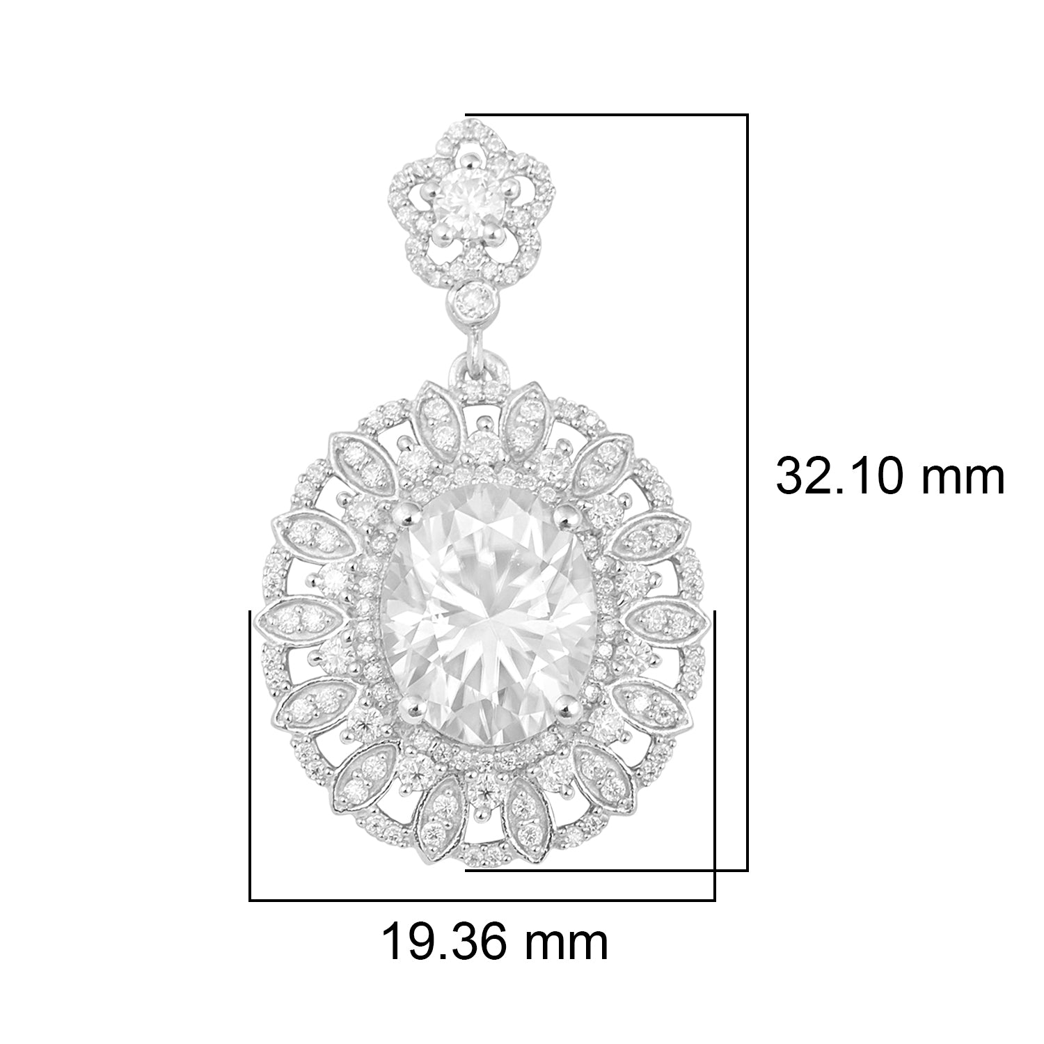 Moissanite Floral Halo Drops Earring - Sterling Silver