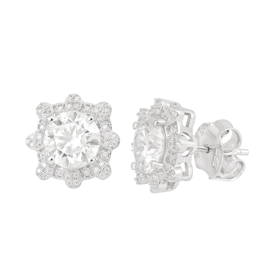 Moissanite Elegant Bloom Studs - Sterling Silver