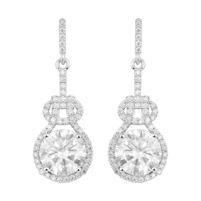 Beautiful Design Round Moissanite 925 Sterling Silver Halo Dangle Bridal Earring