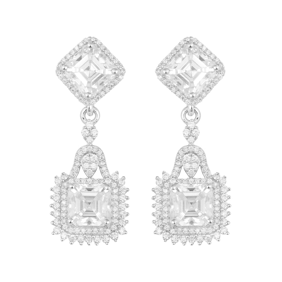 Moissanite Halo Asscher Earrings - Sterling Silver
