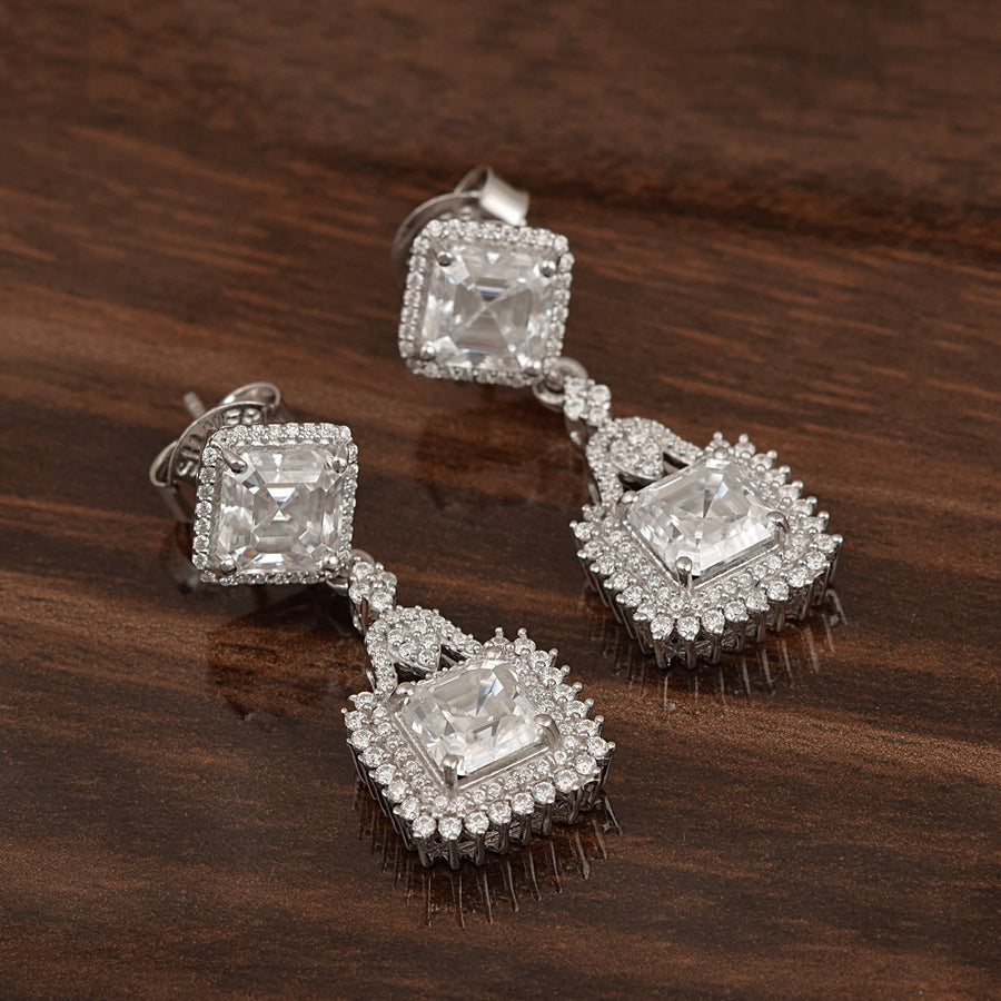 Moissanite Halo Asscher Earrings - Sterling Silver