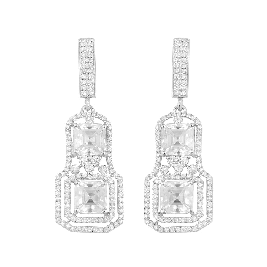 Moissanite Geometric Drop Earrings - Sterling Silver