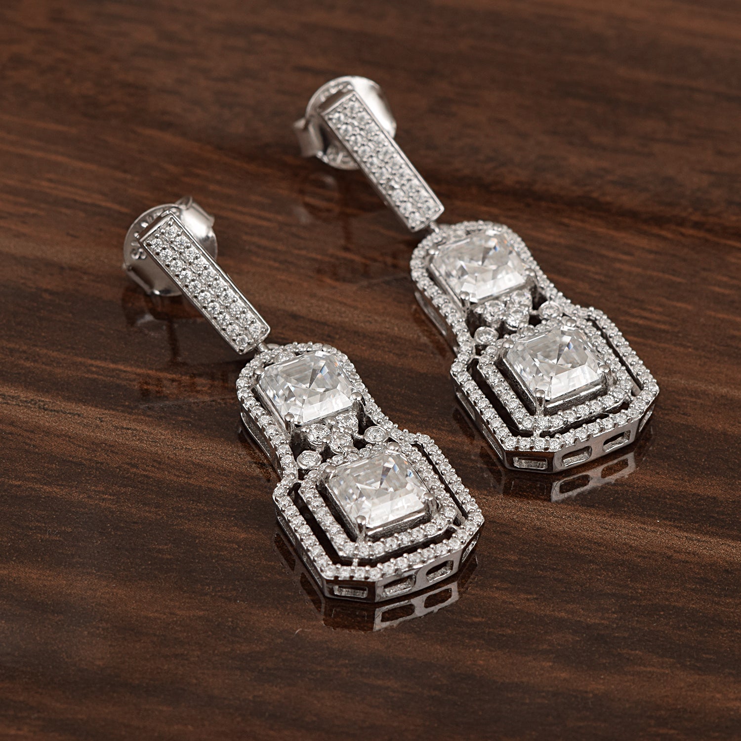 Moissanite Geometric Drop Earrings - Sterling Silver