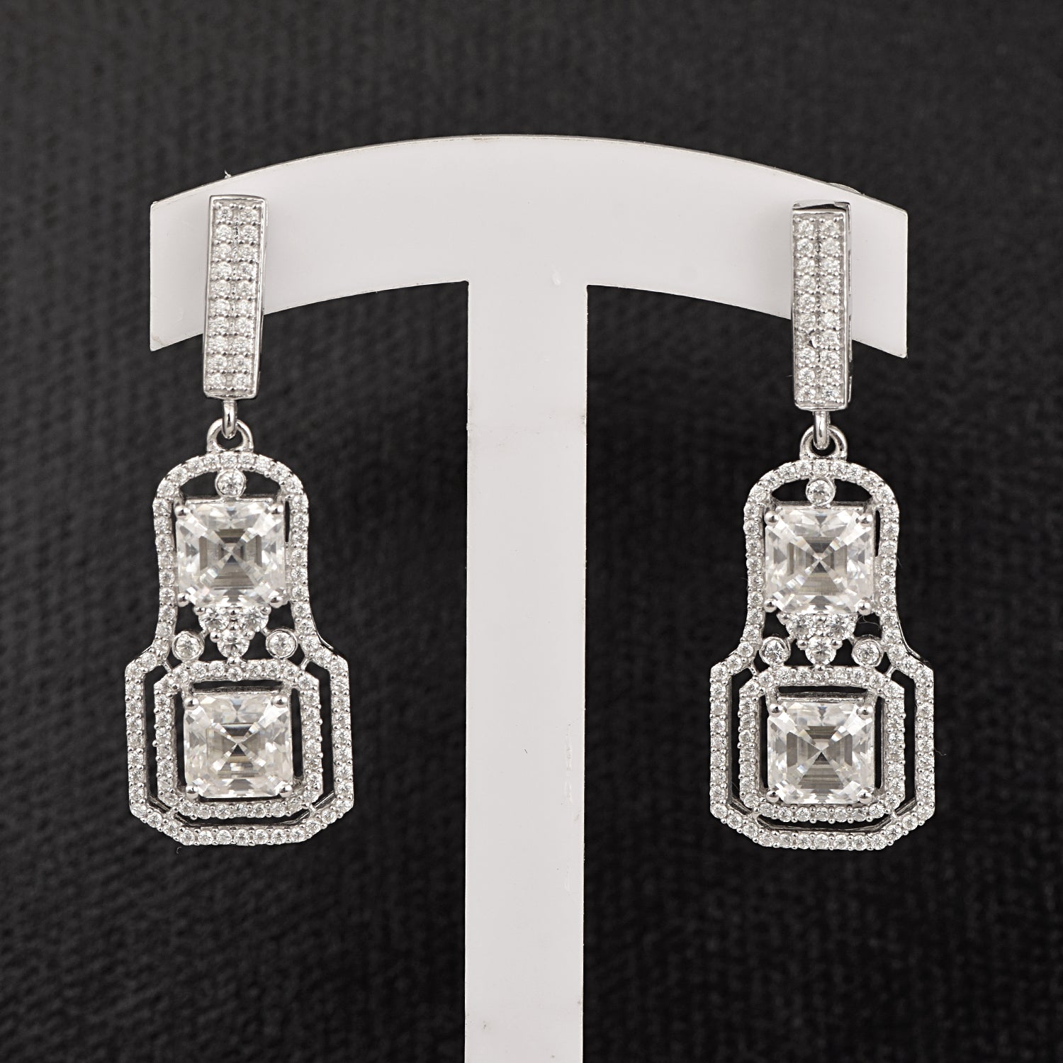Moissanite Geometric Drop Earrings - Sterling Silver