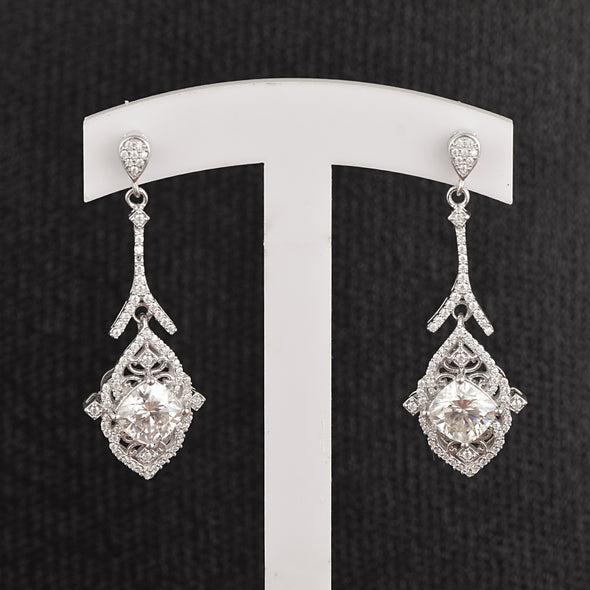 Cushion Shape Moissanite 925 Sterling Silver Chandelier Dangle Women Earrings