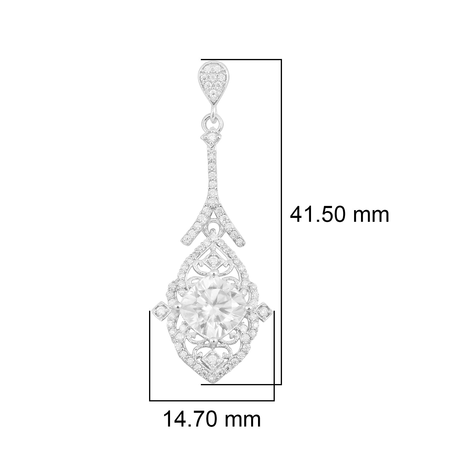 Moissanite Intricate Halo Drops Earrings - Sterling Silver