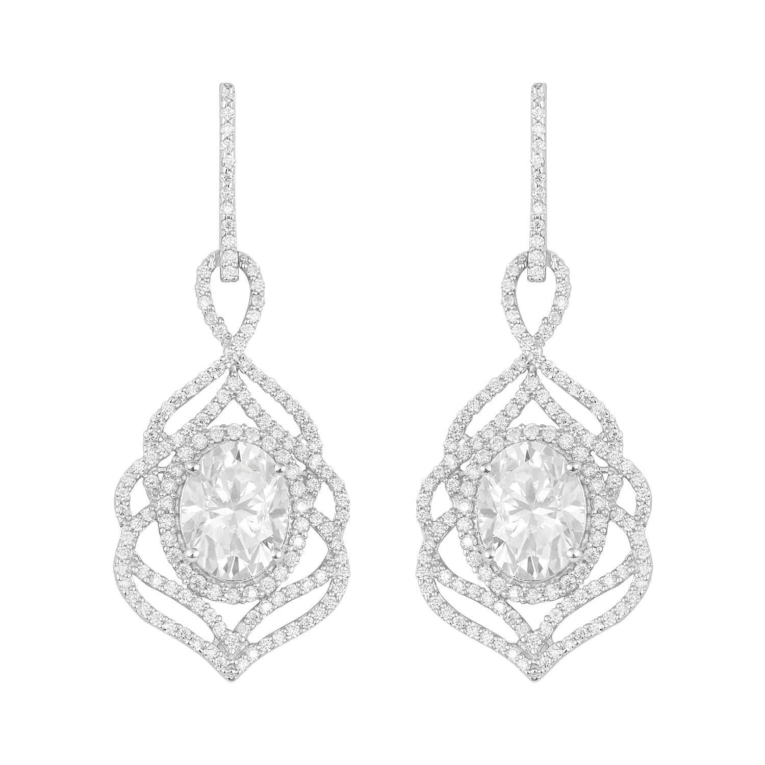Moissanite Filigree Design Earring - Sterling Silver