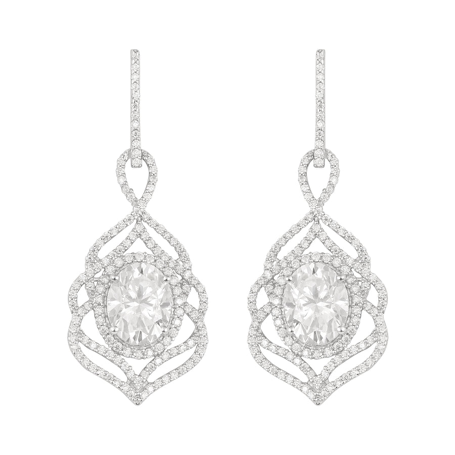 Moissanite Filigree Design Earring - Sterling Silver