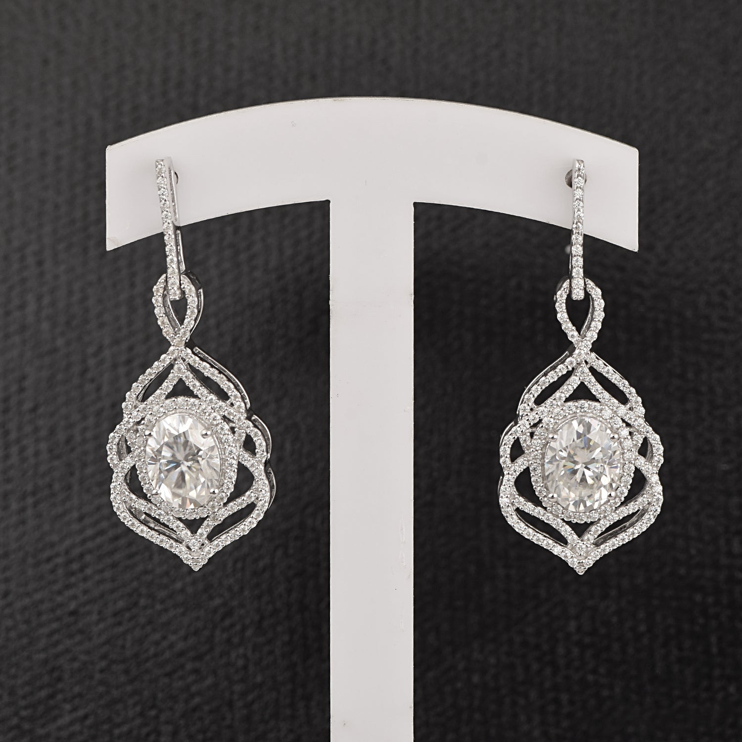 Moissanite Filigree Design Earring - Sterling Silver