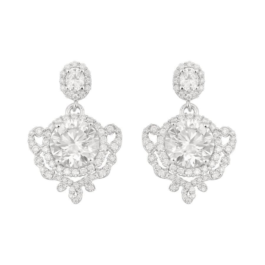 Moissanite Round Vintage Scroll Design Earring - Sterling Silver